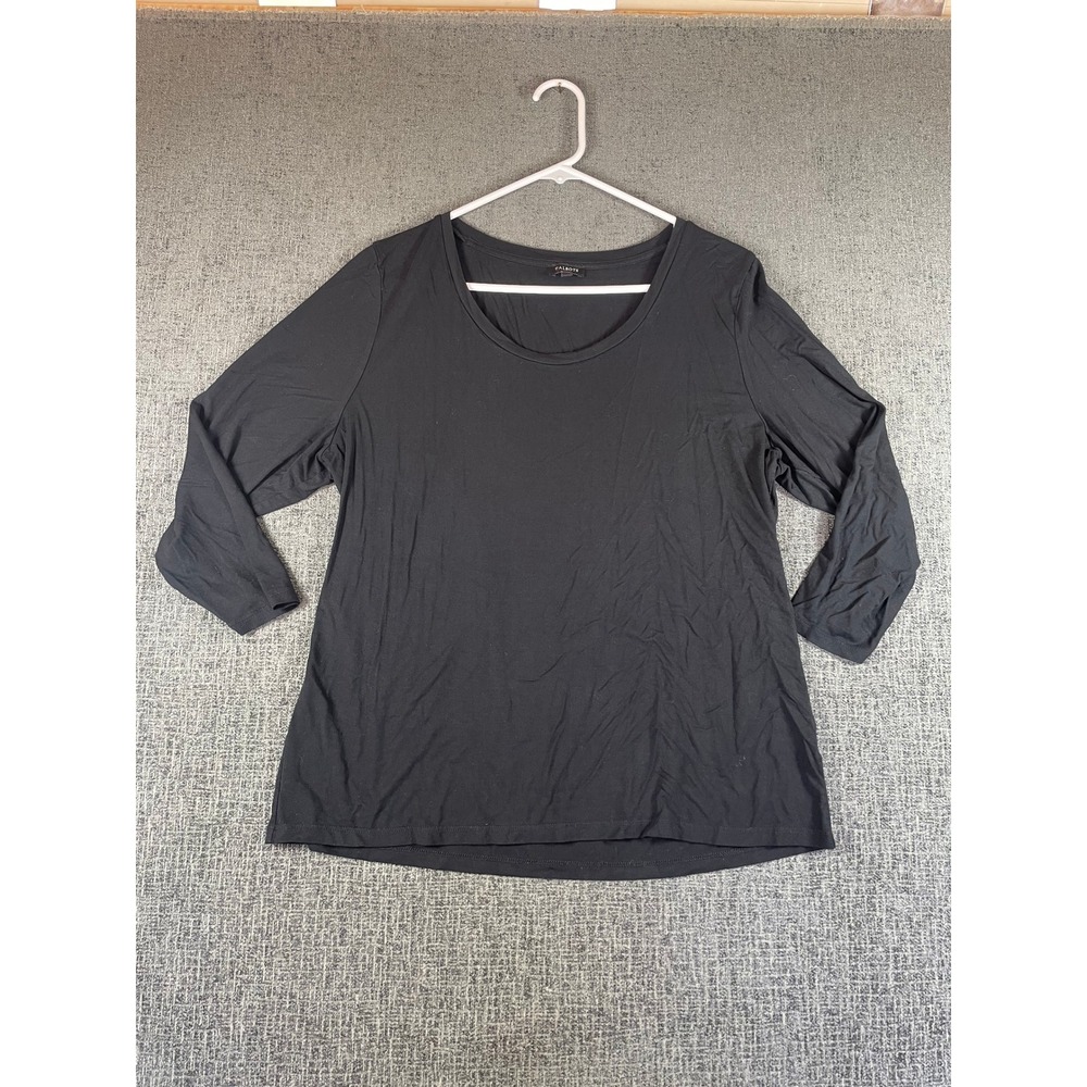 Talbots Womens XL Black Scoop Neck 3/4 Sleeve Knit T-Shirt Top Classic Essential
